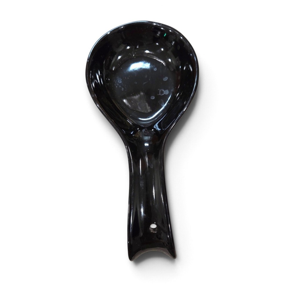 Mainstays Black Stoneware Spoon Rest Glossy Ceramic Spooky Halloween Gothic